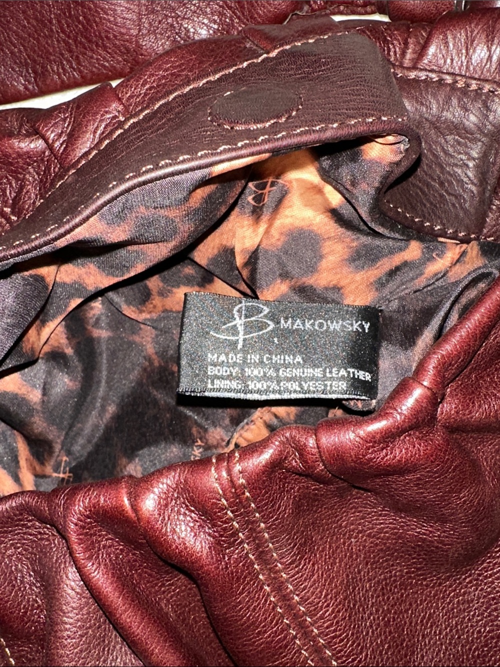 b. Makowsky Dark Burgundy Brown Gathered Hobo Shoulder Bag with Gold Hardware - Picture 6 of 10